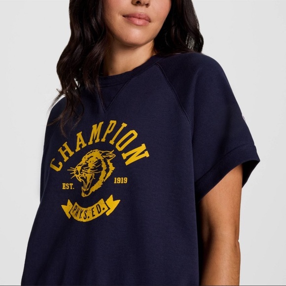 Champion Women's Short Sleeve Fleece Top - Navy Blue XL - Picture 4 of 11